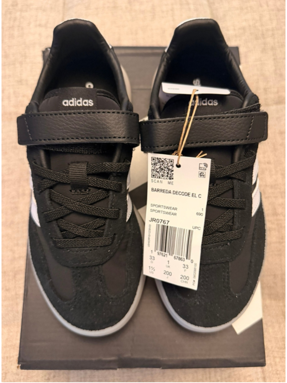 Adidas Barreda Decode EL C Kids Sneakers Black White Size 1.5 JR0767 NWT